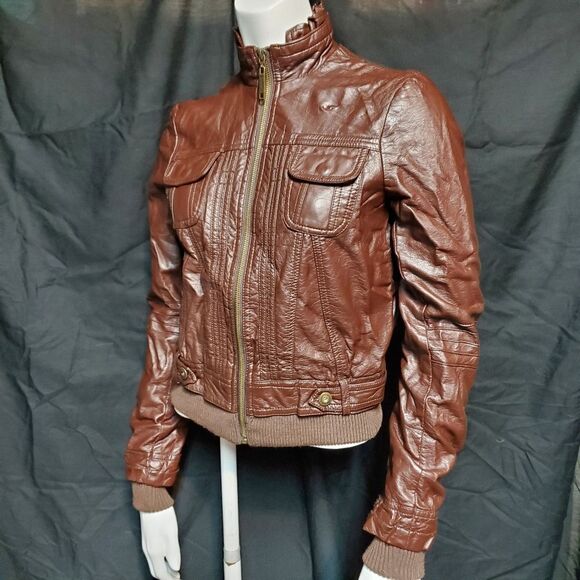 Jou Jou Brown Faux Leather Jacket (Extra‐Small) - Picture 1 of 5